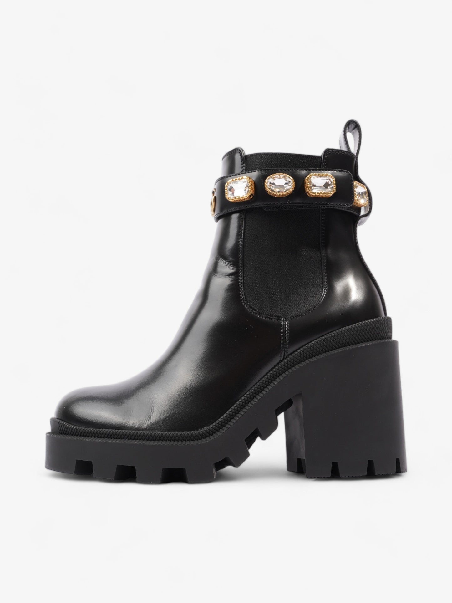 Gucci GG Jewelled Heeled Boots 85mm Black Leather EU 37 UK 4
