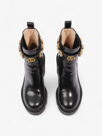 Gucci GG Jewelled Heeled Boots 85mm Black Leather EU 37 UK 4