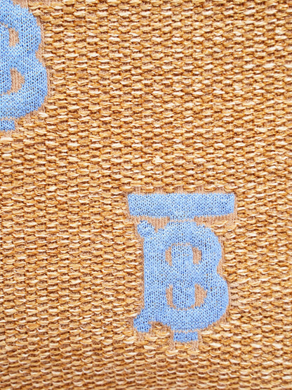 Burberry Embroidered Monogram Pouch Bag Beige / Blue Raffia