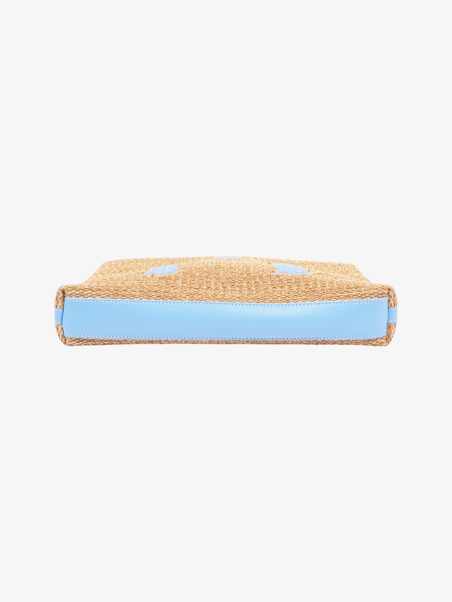 Burberry Embroidered Monogram Pouch Bag Beige / Blue Raffia
