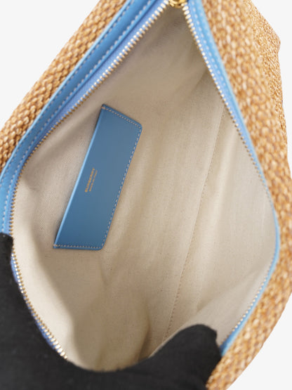 Burberry Embroidered Monogram Pouch Bag Beige / Blue Raffia
