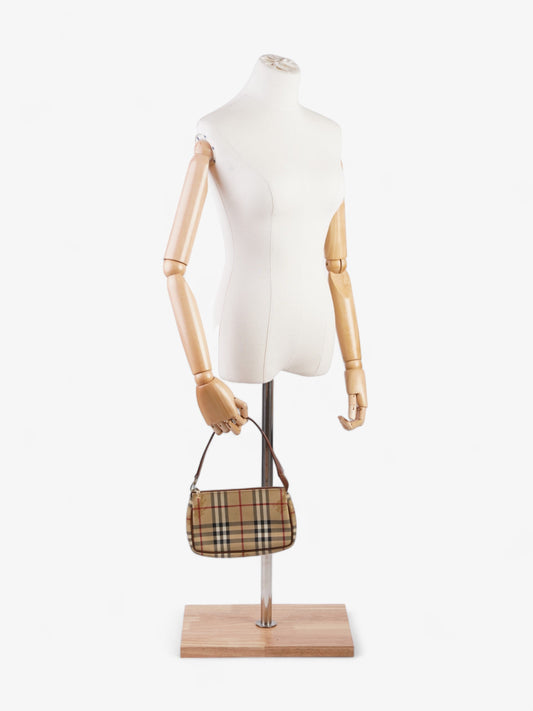 Burberry Classic Zip Shoulder Haymarket Check / Brown Leather Coated Canvas