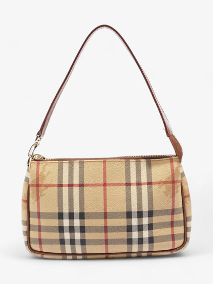 Burberry Classic Zip Shoulder Haymarket Check / Brown Leather Coated Canvas