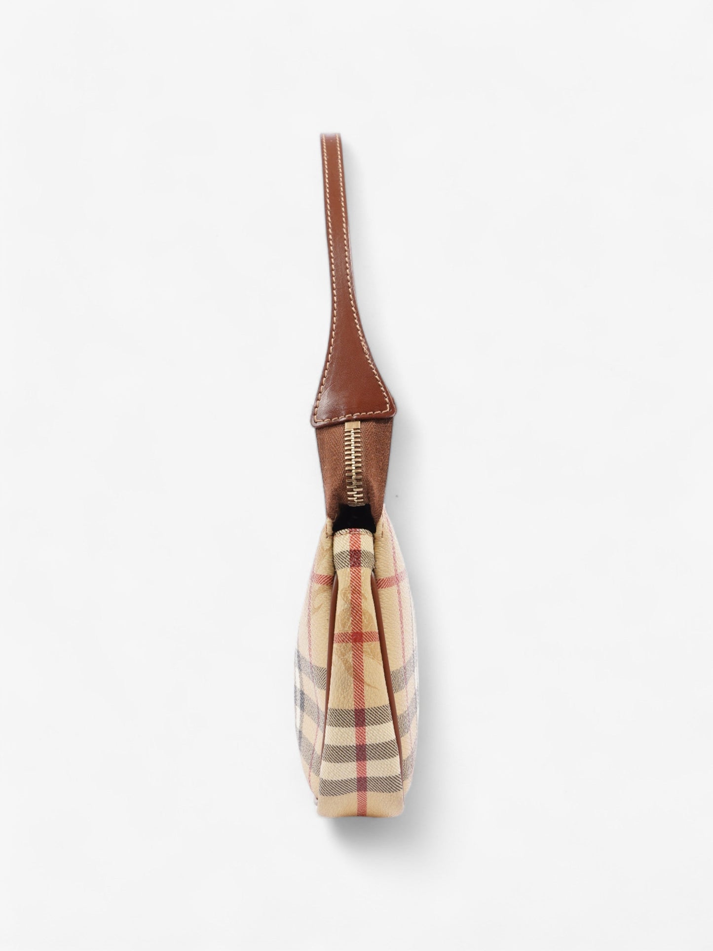 Burberry Classic Zip Shoulder Haymarket Check / Brown Leather Coated Canvas
