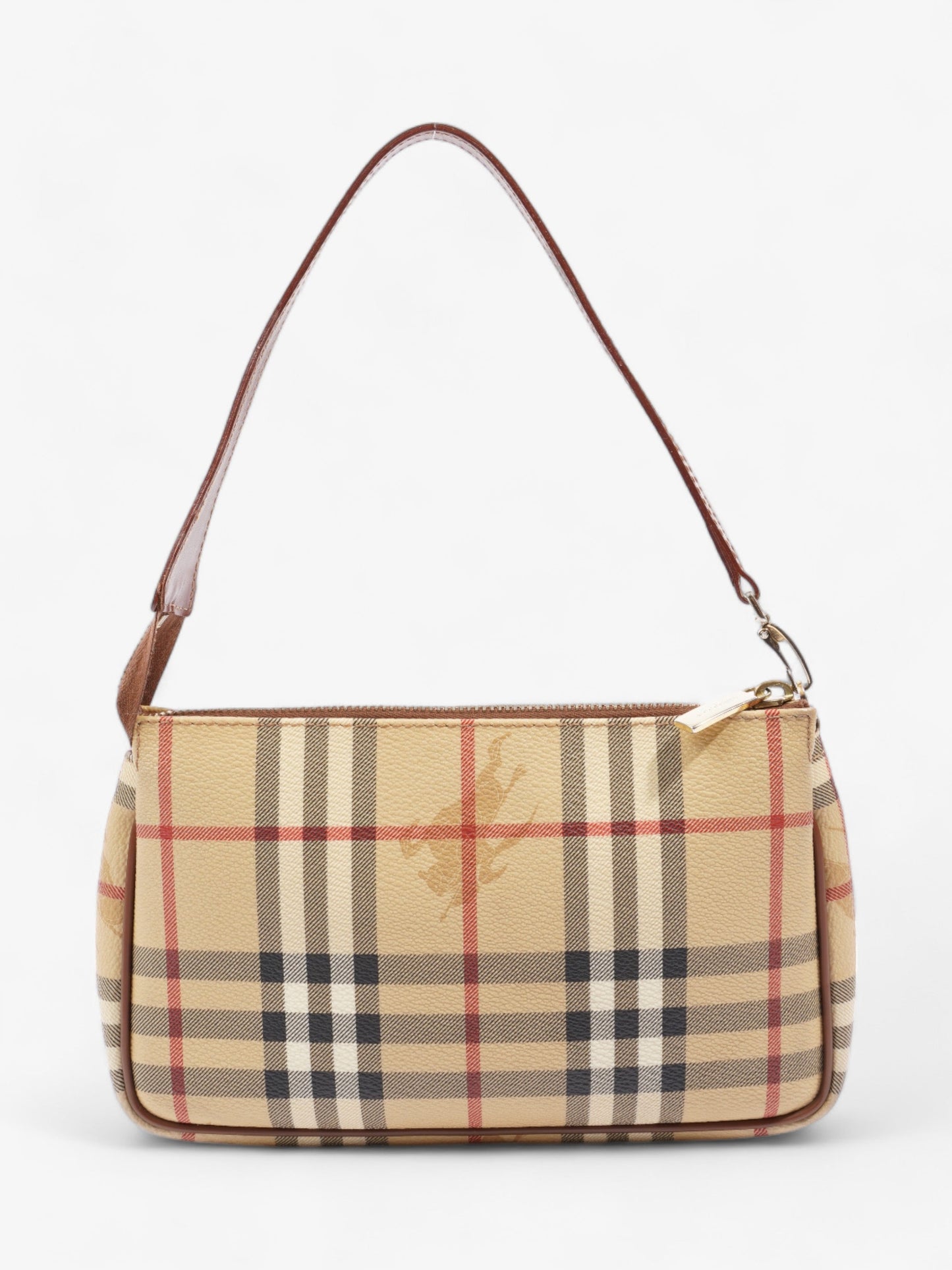 Burberry Classic Zip Shoulder Haymarket Check / Brown Leather Coated Canvas