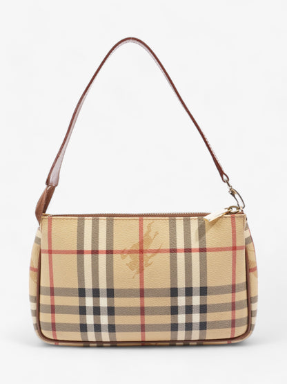 Burberry Classic Zip Shoulder Haymarket Check / Brown Leather Coated Canvas