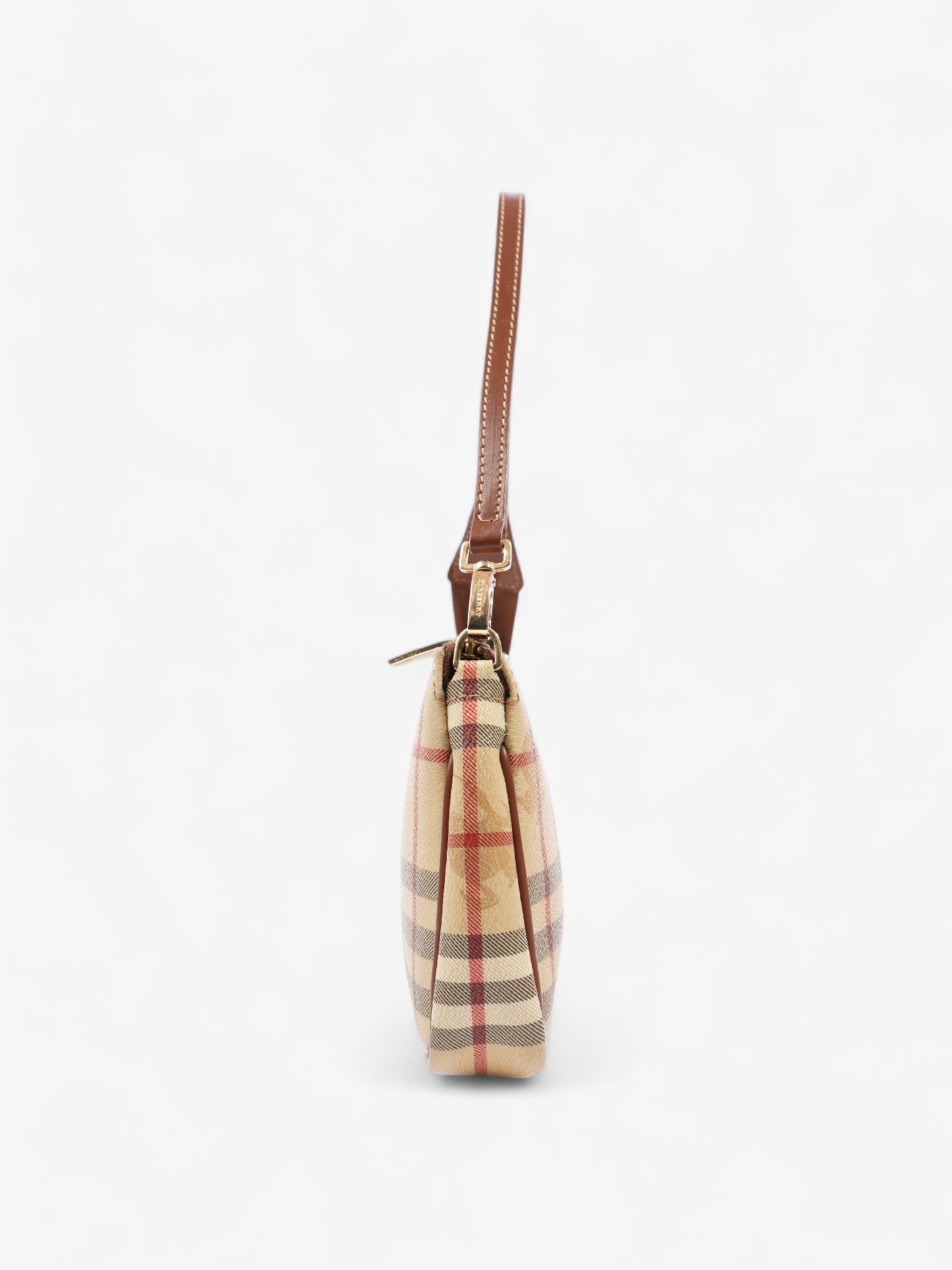Burberry Classic Zip Shoulder Haymarket Check / Brown Leather Coated Canvas