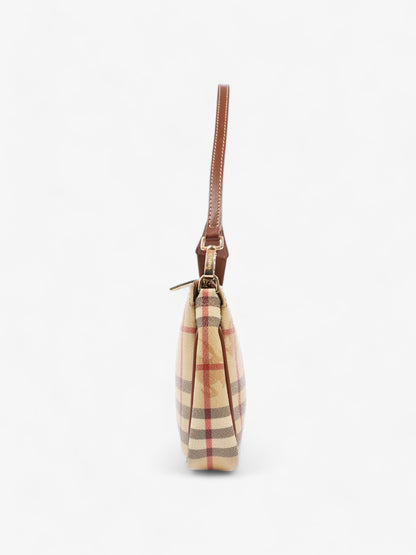 Burberry Classic Zip Shoulder Haymarket Check / Brown Leather Coated Canvas