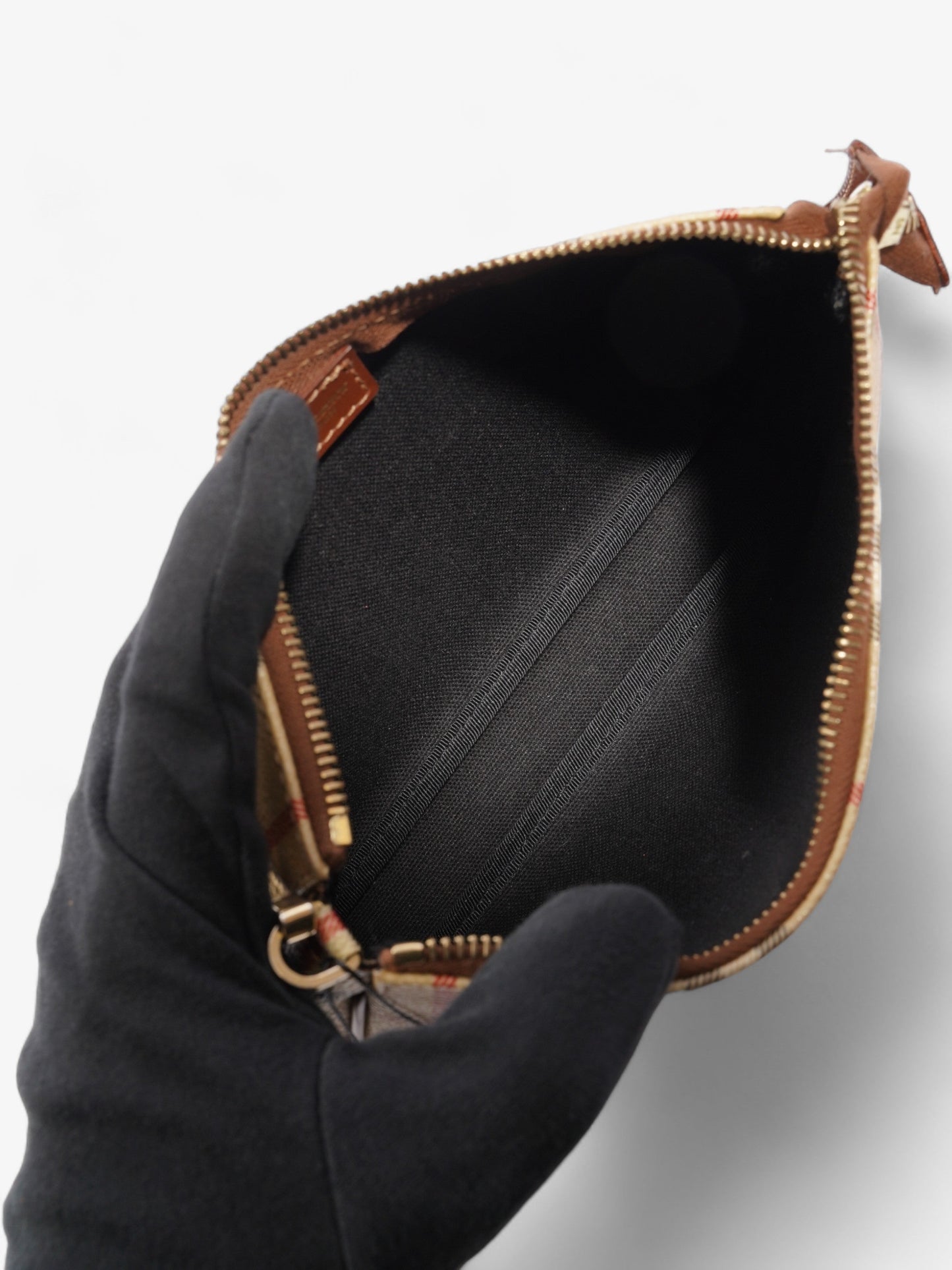 Burberry Classic Zip Shoulder Haymarket Check / Brown Leather Coated Canvas