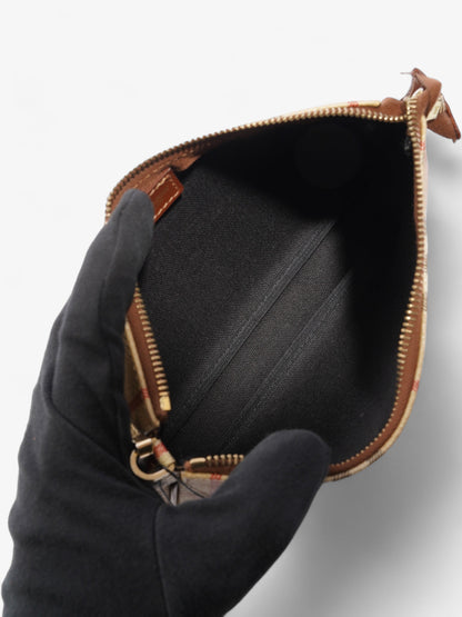 Burberry Classic Zip Shoulder Haymarket Check / Brown Leather Coated Canvas
