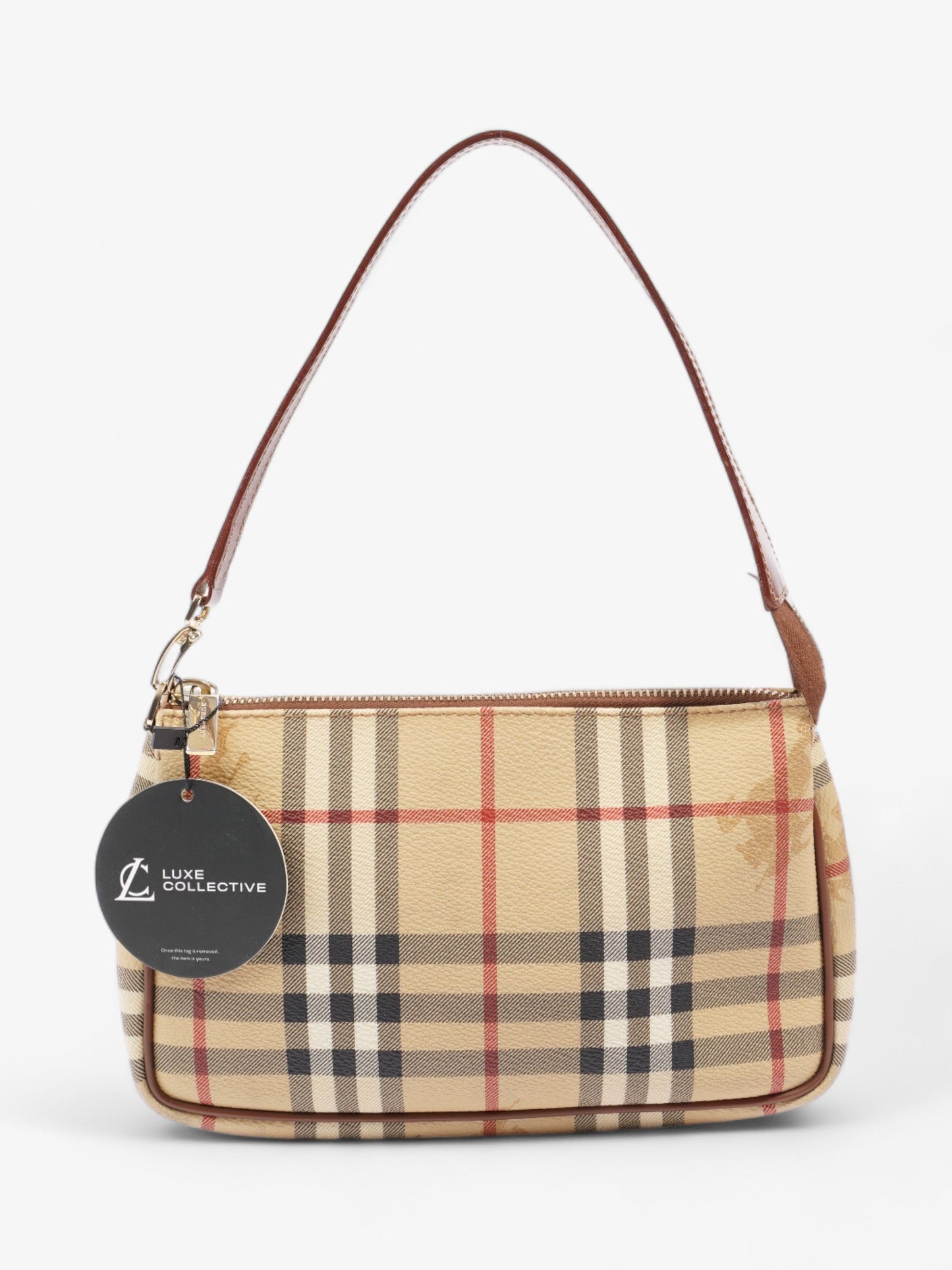 Burberry Classic Zip Shoulder Haymarket Check / Brown Leather Coated Canvas