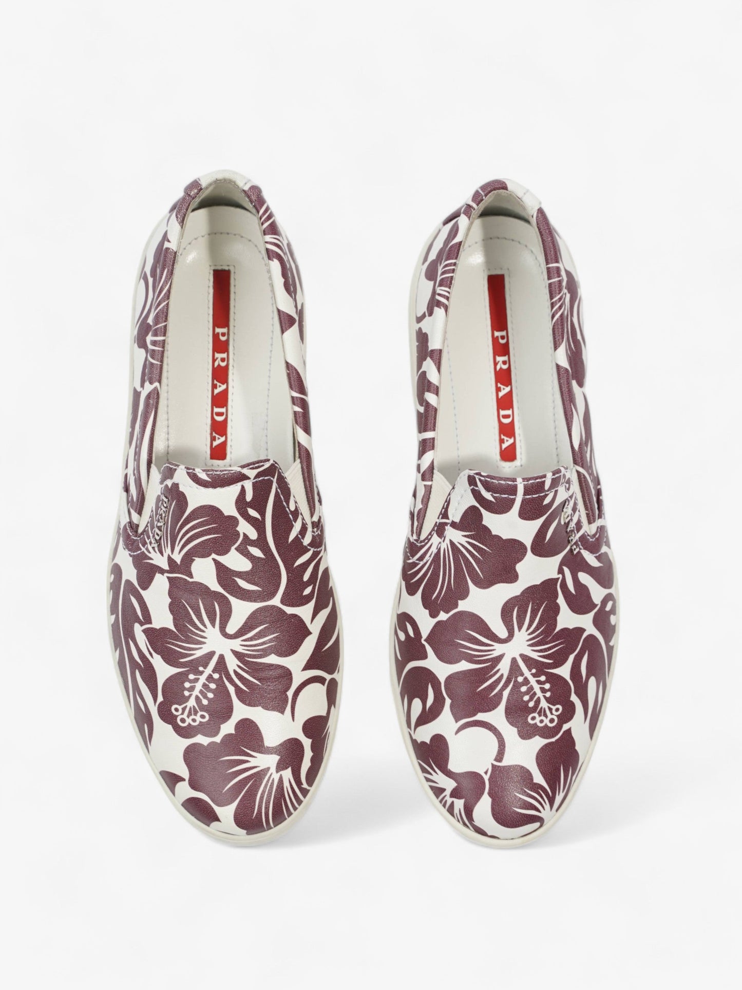 Prada Round Toe Vans Slip On White / Maroon Leather EU 37 UK 4