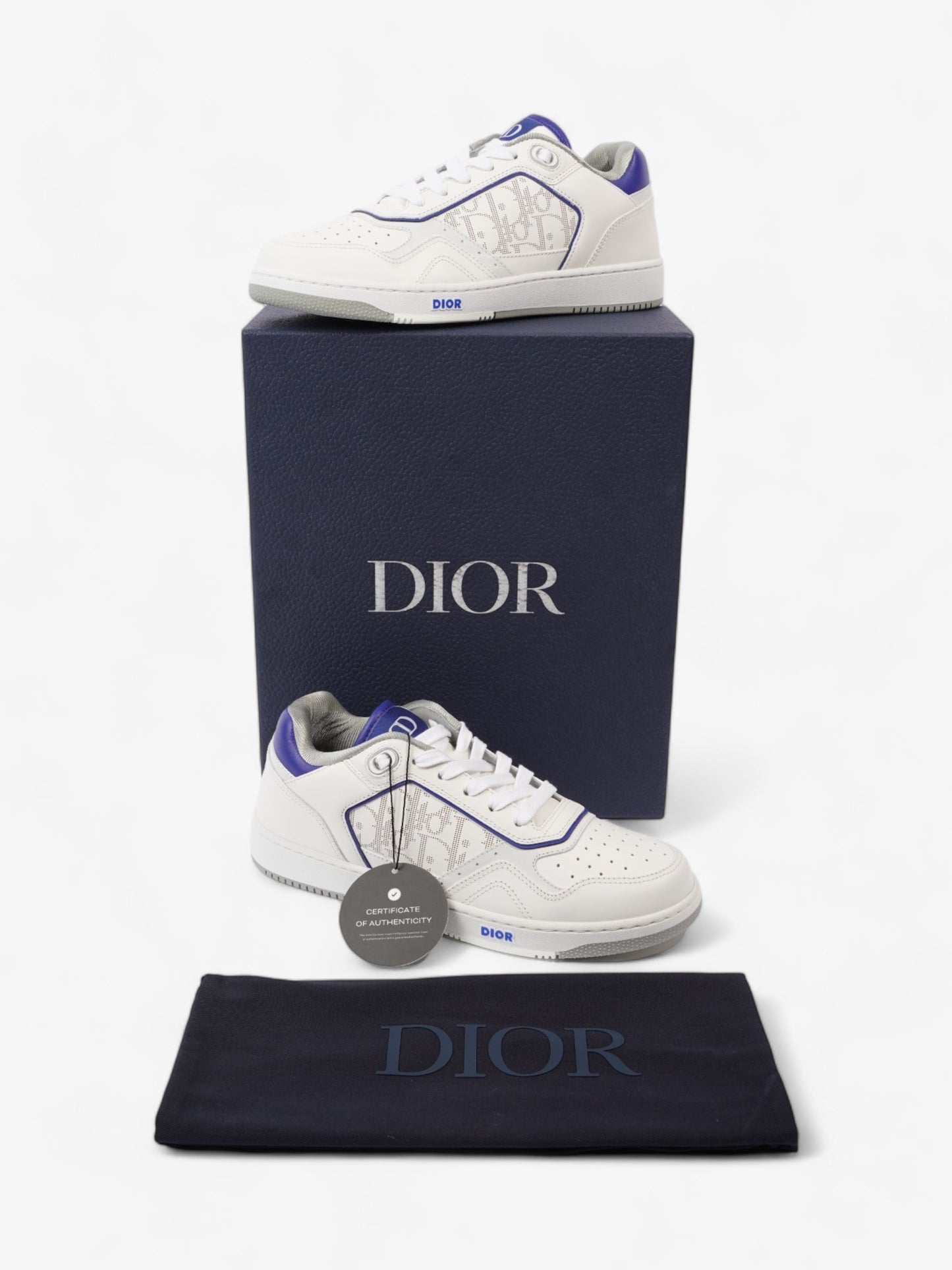 Christian Dior B27 Low Top Sneakers  White / Blue Leather EU 40 UK 6