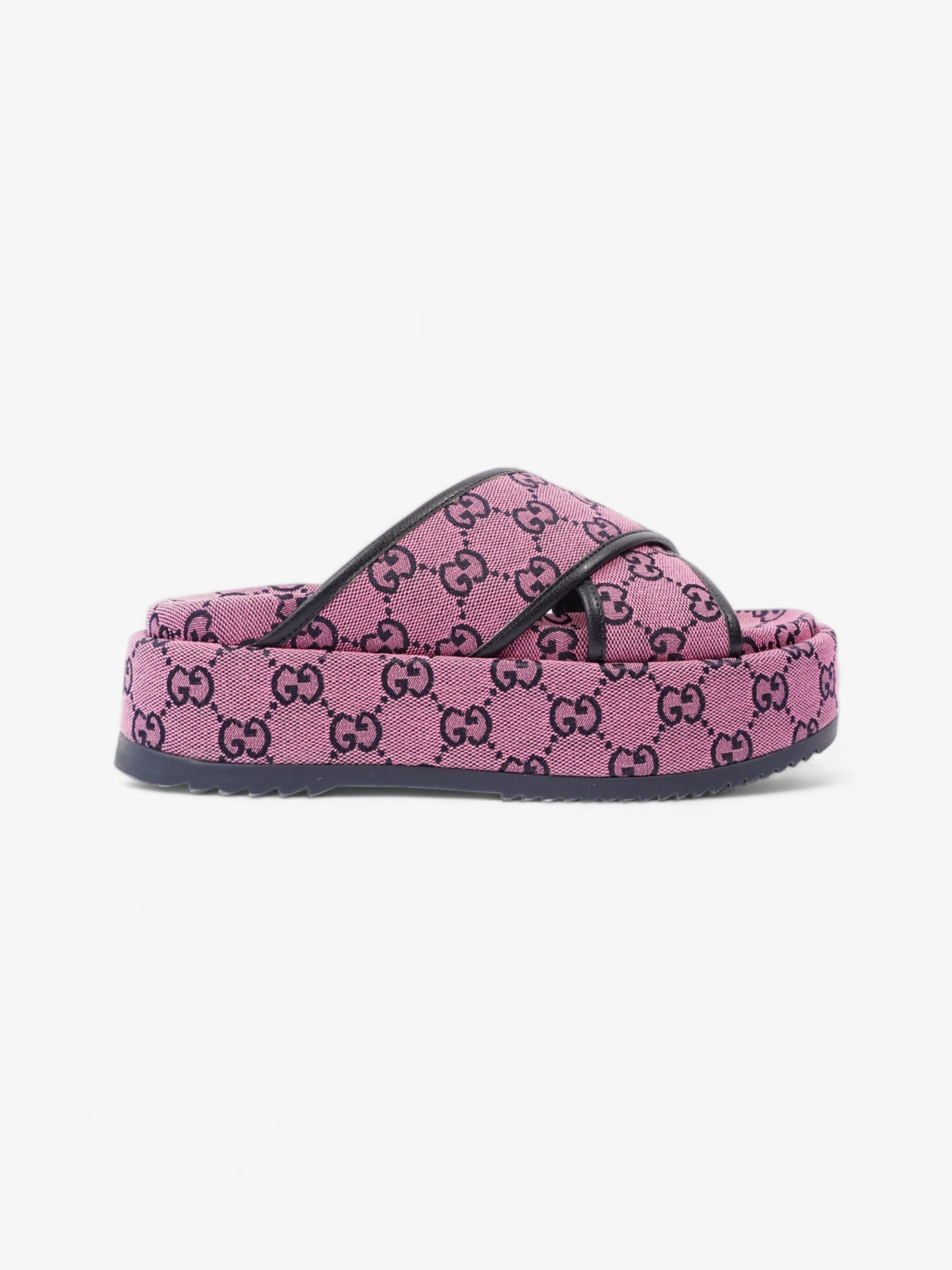 Gucci Crossover Platform Sandal Pink And Navy GG Supreme Canvas EU 36.5 UK 4.5