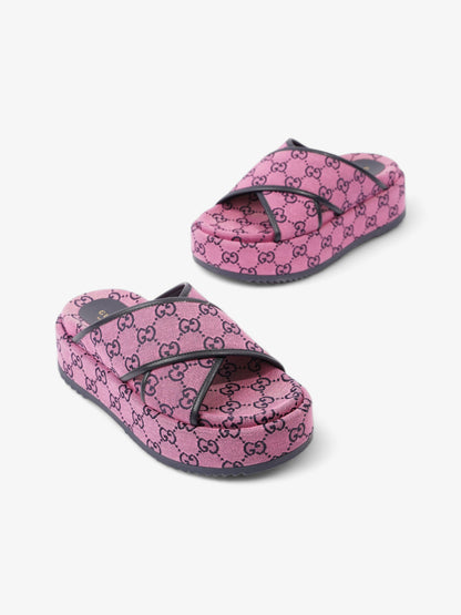 Gucci Crossover Platform Sandal Pink And Navy GG Supreme Canvas EU 36.5 UK 4.5