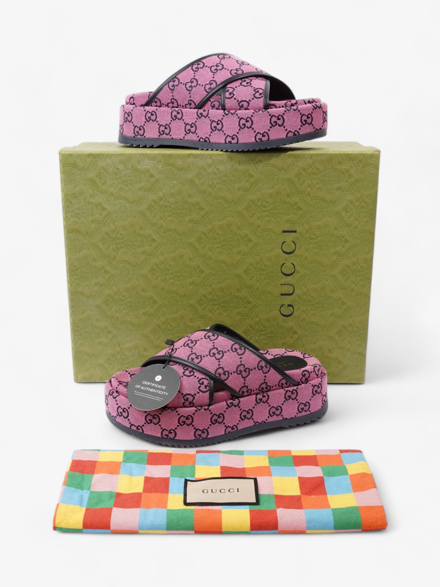 Gucci Crossover Platform Sandal Pink And Navy GG Supreme Canvas EU 36.5 UK 4.5
