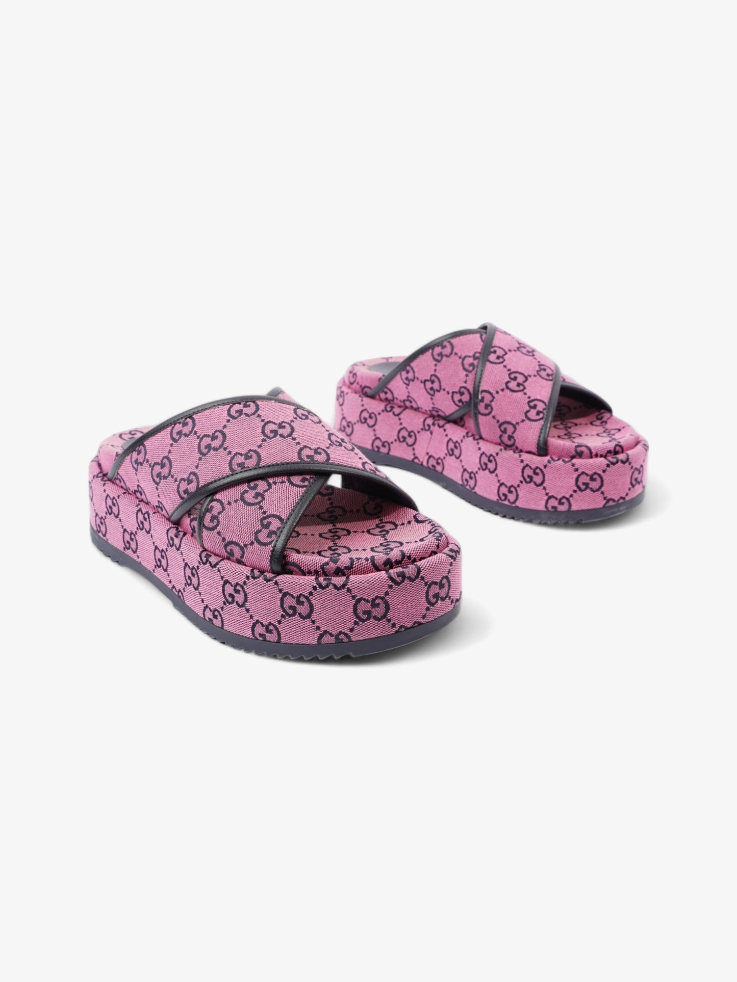Gucci Crossover Platform Sandal Pink And Navy GG Supreme Canvas EU 36.5 UK 4.5