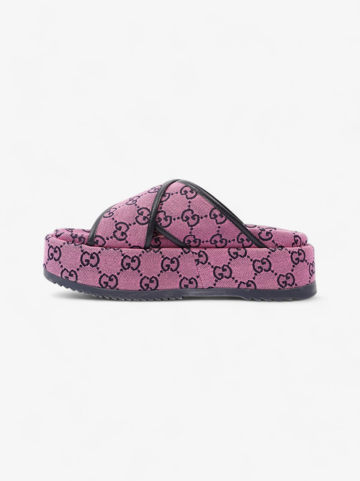 Gucci Crossover Platform Sandal Pink And Navy GG Supreme Canvas EU 36.5 UK 4.5