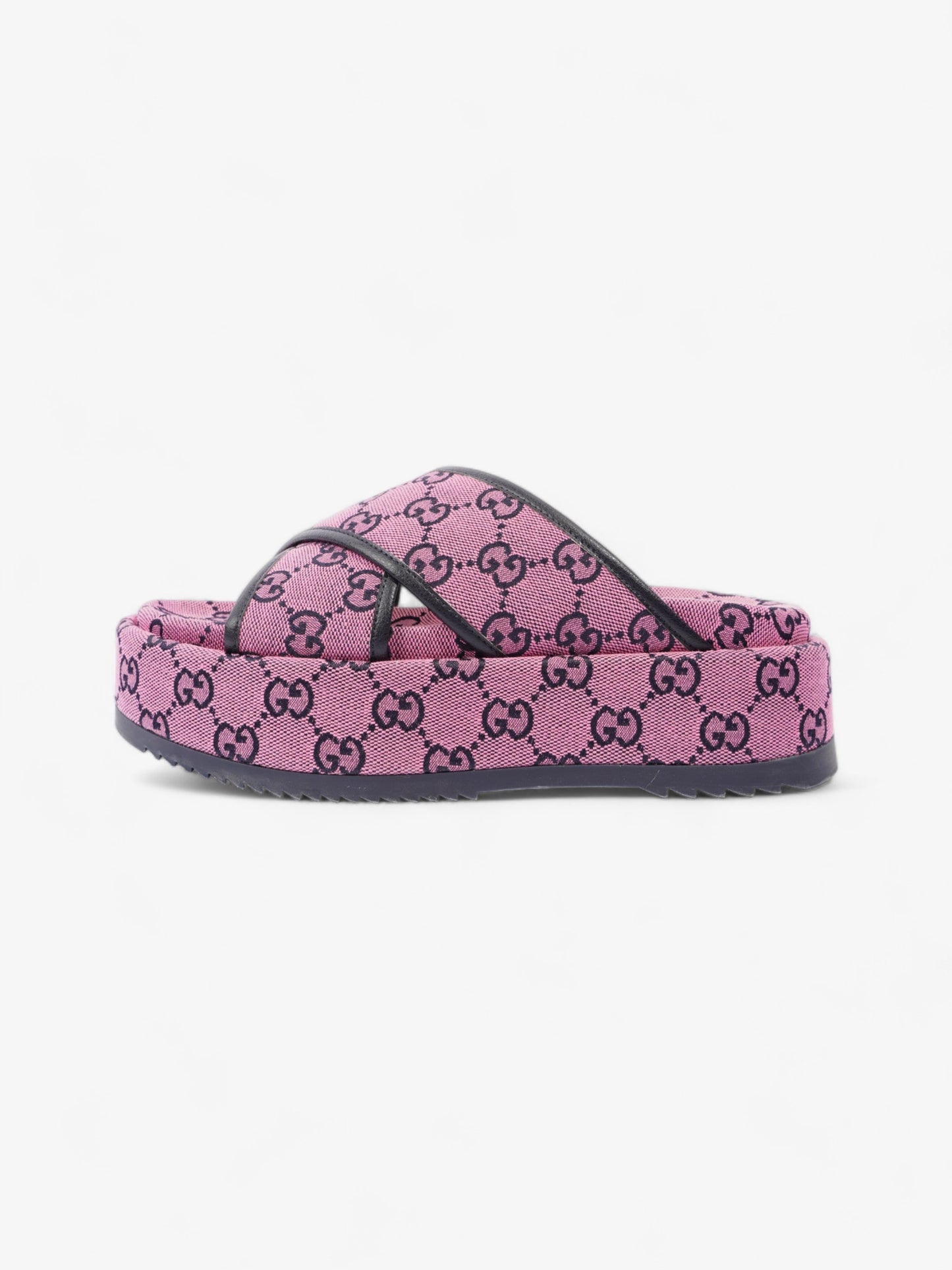 Gucci Crossover Platform Sandal Pink And Navy GG Supreme Canvas EU 36.5 UK 4.5