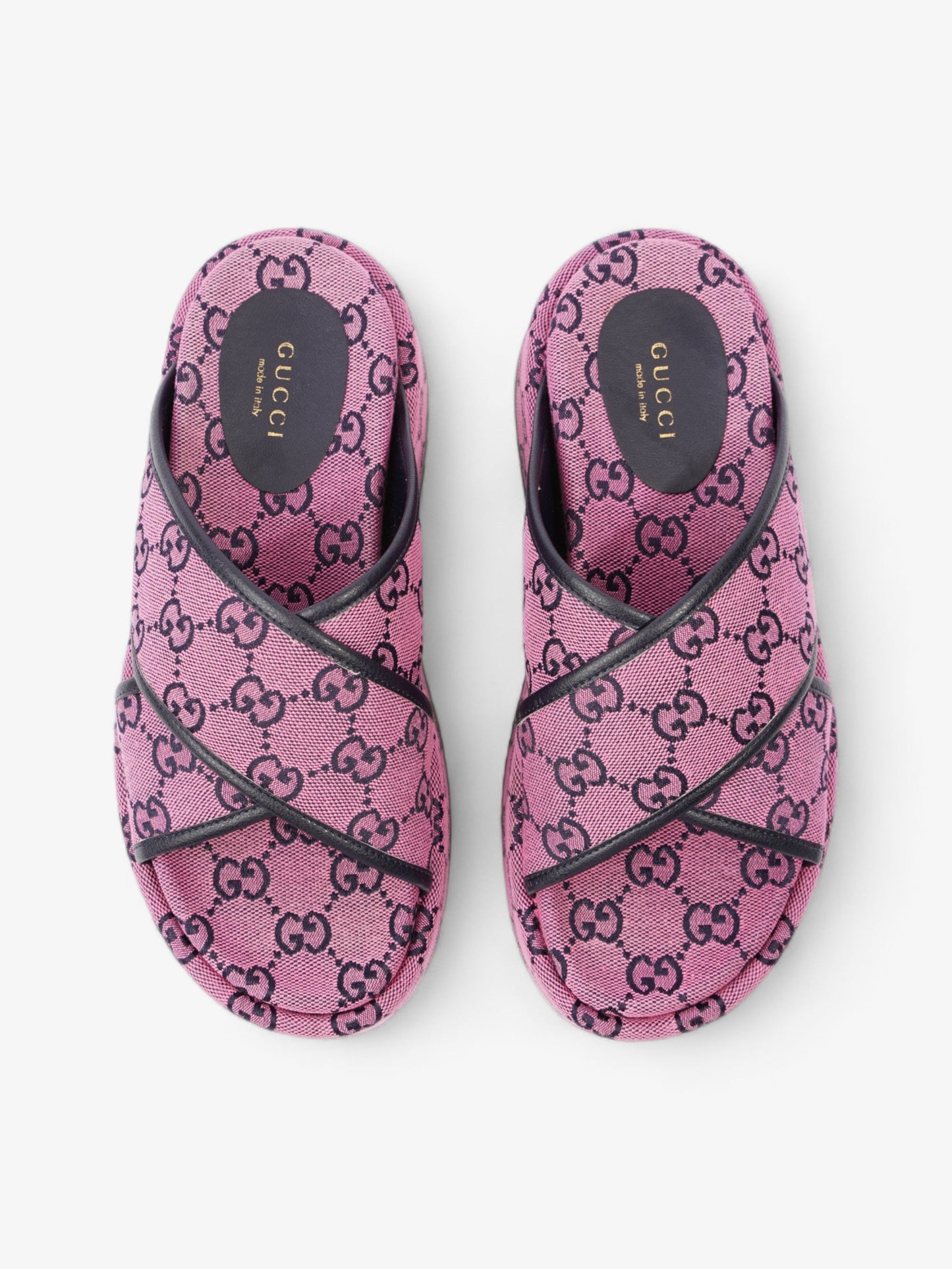 Gucci Crossover Platform Sandal Pink And Navy GG Supreme Canvas EU 36.5 UK 4.5