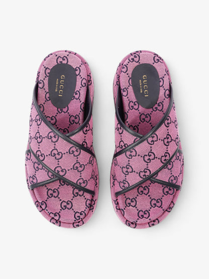 Gucci Crossover Platform Sandal Pink And Navy GG Supreme Canvas EU 36.5 UK 4.5