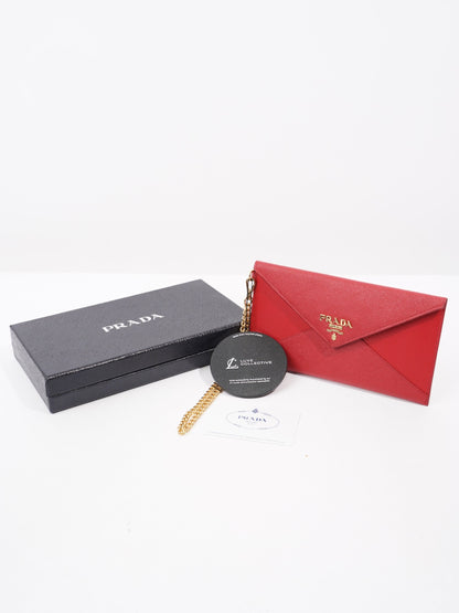 Prada Envelope Wristlet Red Saffiano Leather