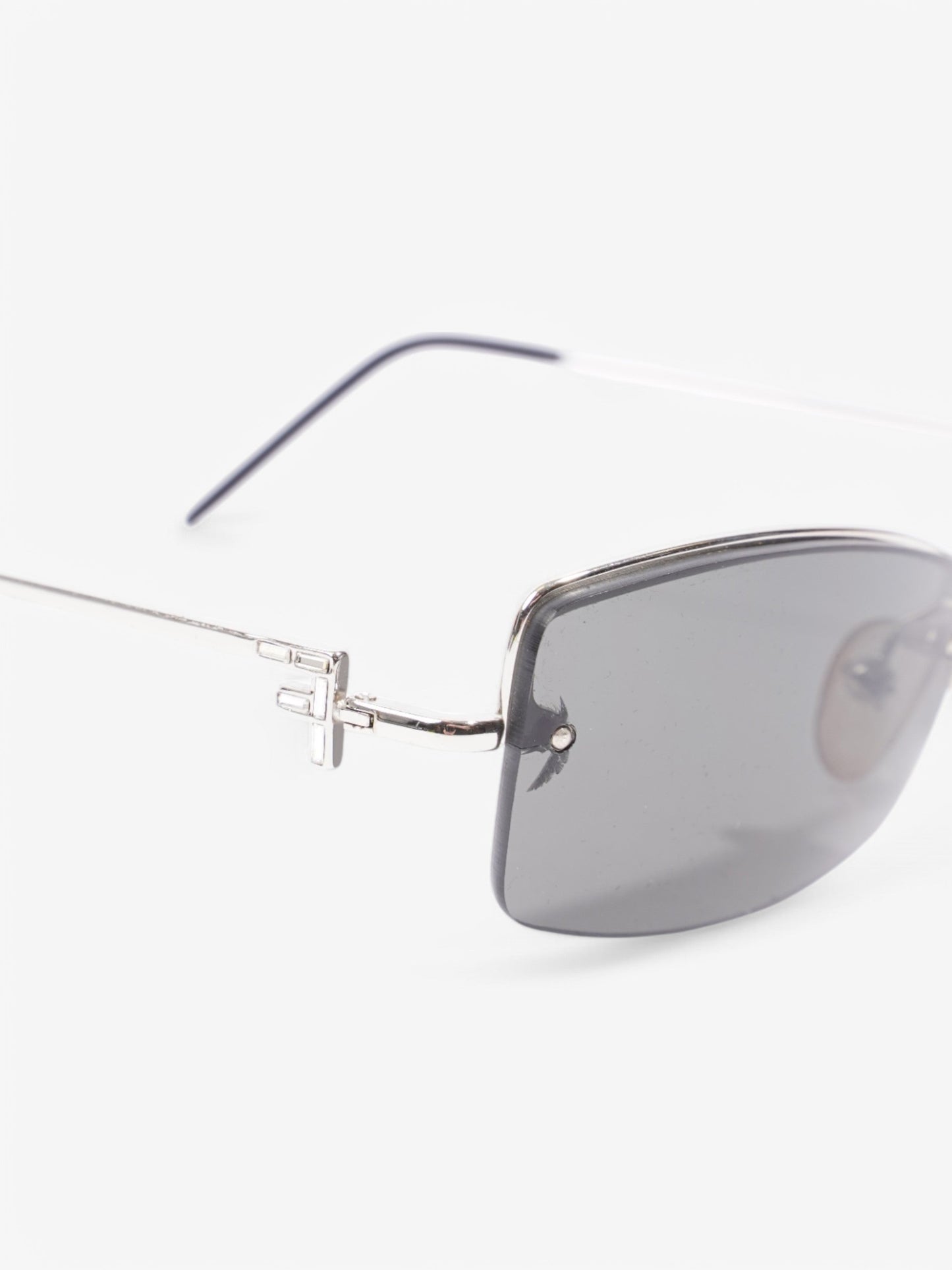 Fendi F Rectangular Sunglasses Black / Silver Acetate 135mm