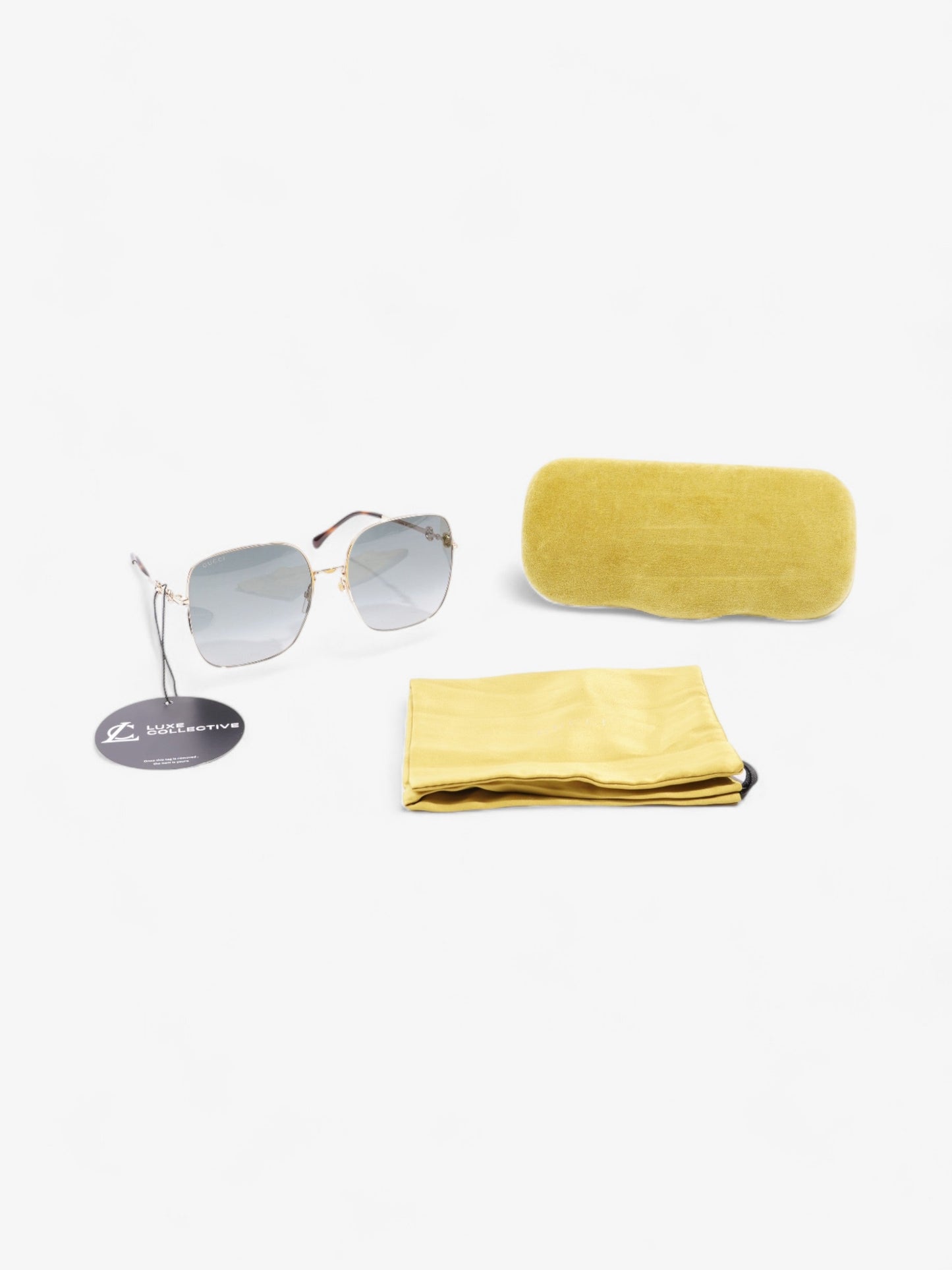 Gucci Square Framed Sunglasses Gold Acetate 140mm