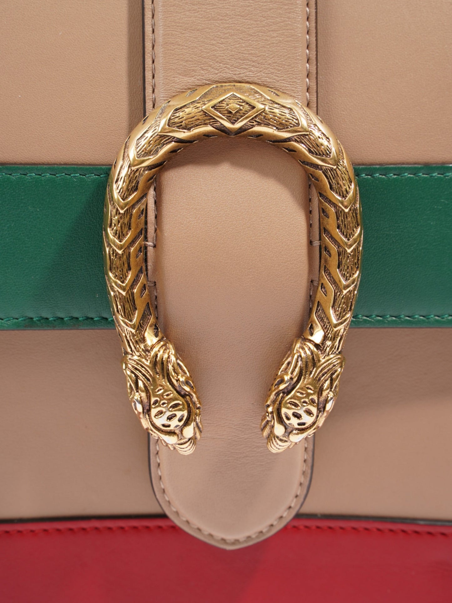 Gucci Dionysus Bamboo Top Handle Nude / Green / Red Leather