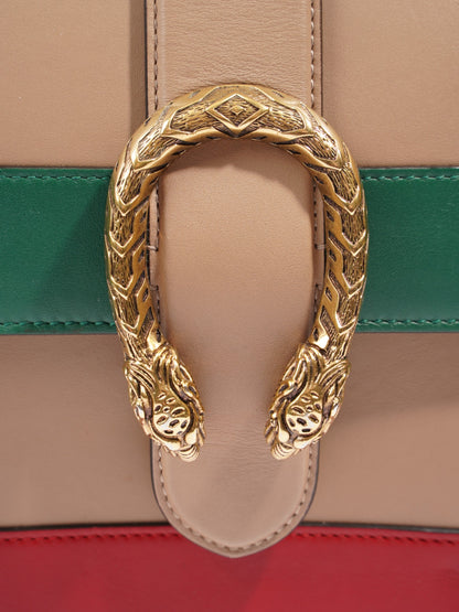 Gucci Dionysus Bamboo Top Handle Nude / Green / Red Leather