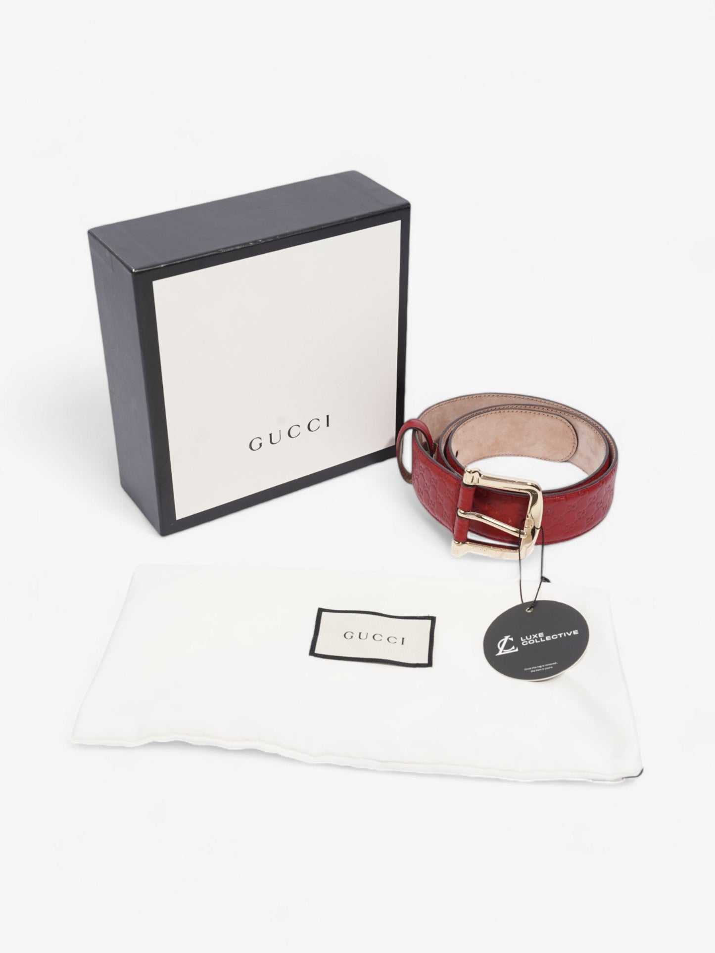 Gucci Guccissima Belt Red / Gold Leather 80cm / 32"