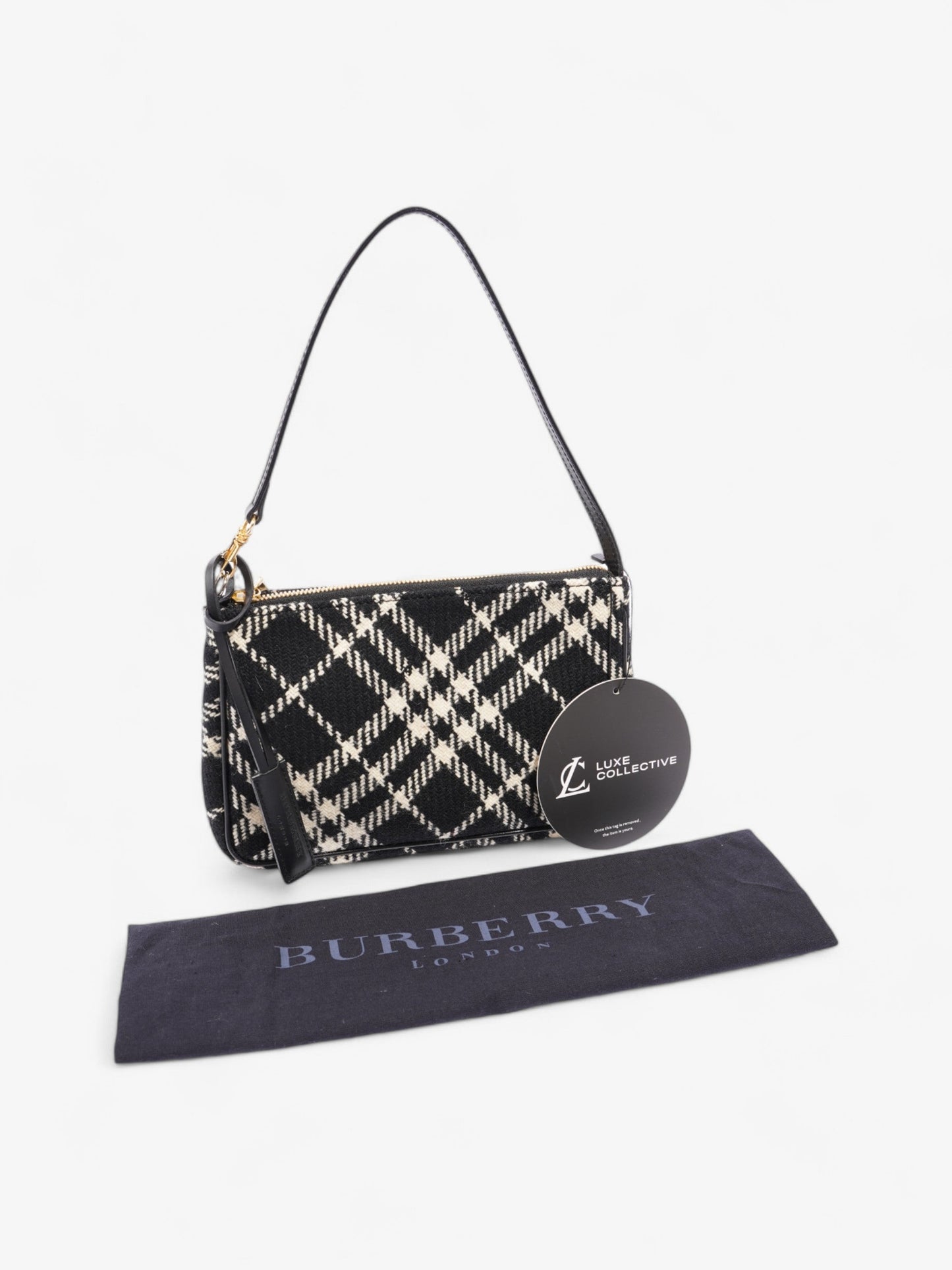 Burberry Check Pochette Black / White Wool