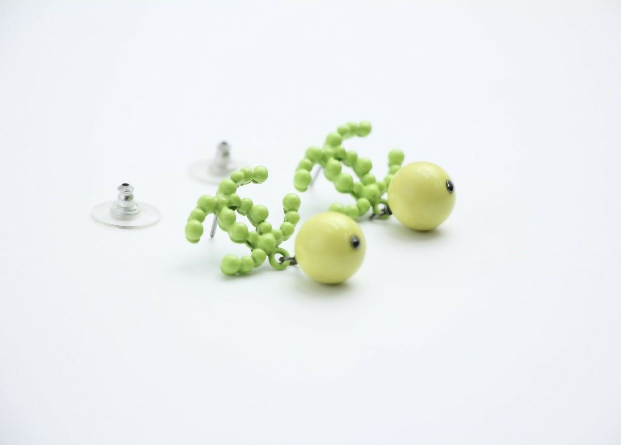 Chanel Vintage 04A Resin Fluorescent Green and Yellow Dangle Stud Earrings