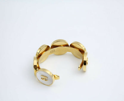 Chanel Vintage 95A Mother-of-Pearl Circle Shape Gold Plated Bracelet Cuff