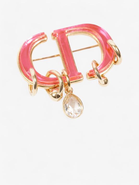 Christian Dior CD Brooch Pink / Gold Base Metal