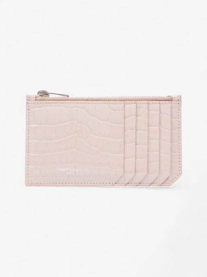 Saint Laurent 5 Card Holder Rose Beige  Embossed Leather