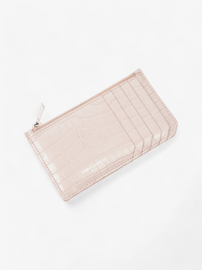Saint Laurent 5 Card Holder Rose Beige  Embossed Leather