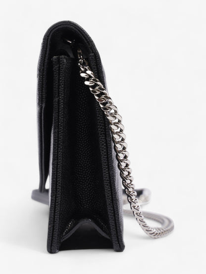 Saint Laurent Cassandre Envelope Chain Wallet Black Grained Leather