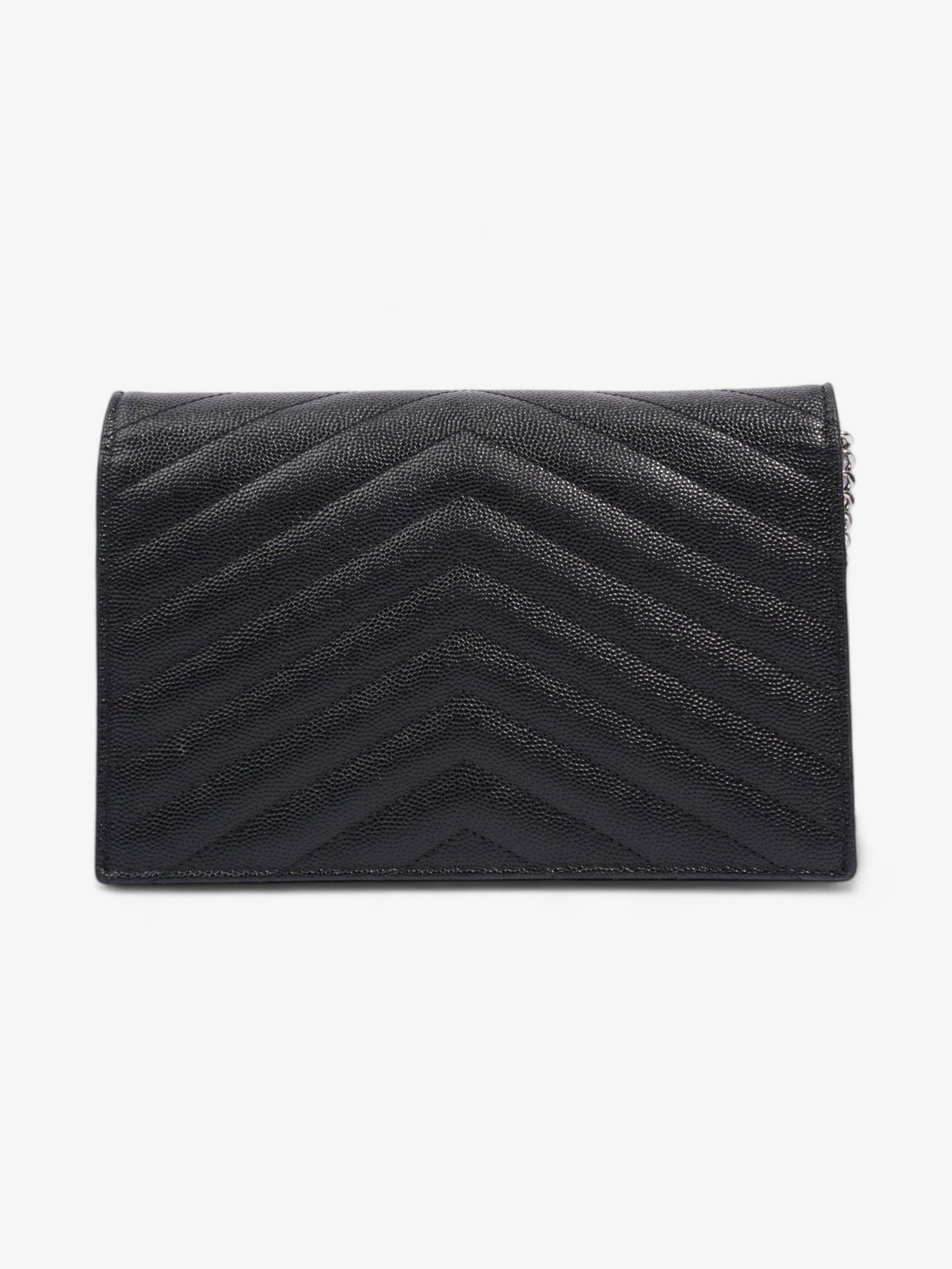 Saint Laurent Cassandre Envelope Chain Wallet Black Grained Leather