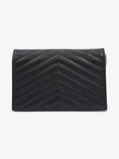 Saint Laurent Cassandre Envelope Chain Wallet Black Grained Leather