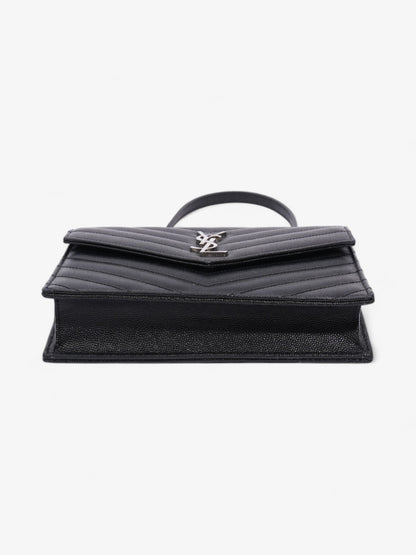 Saint Laurent Cassandre Envelope Chain Wallet Black Grained Leather