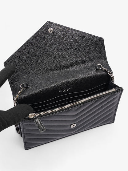 Saint Laurent Cassandre Envelope Chain Wallet Black Grained Leather