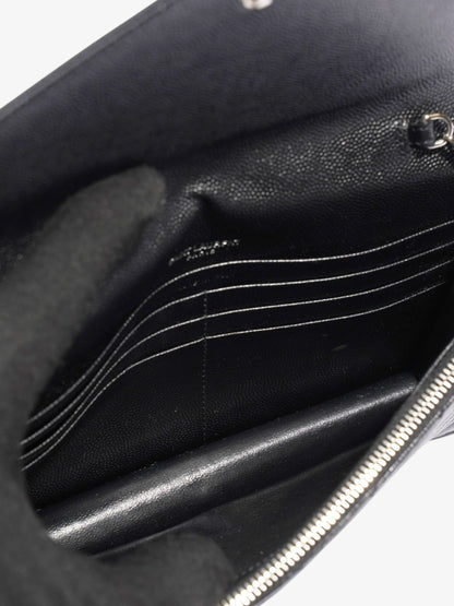 Saint Laurent Cassandre Envelope Chain Wallet Black Grained Leather
