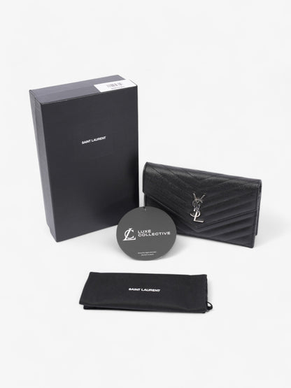 Saint Laurent Cassandre Envelope Chain Wallet Black Grained Leather