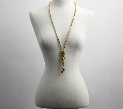 Chanel Vintage 1996 Gripoix Red Bead Gold-plated Long Necklace/Stacked Necklace/Waist Chain