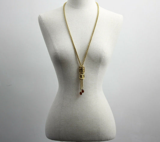 Chanel Vintage 1996 Gripoix Red Bead Gold-plated Long Necklace/Stacked Necklace/Waist Chain
