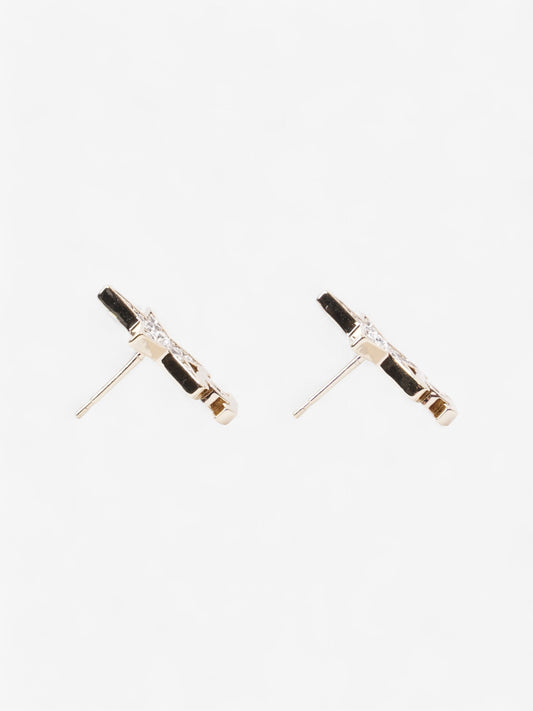 Chanel CC Star Crystal Earrings Light Gold / White Base Metal