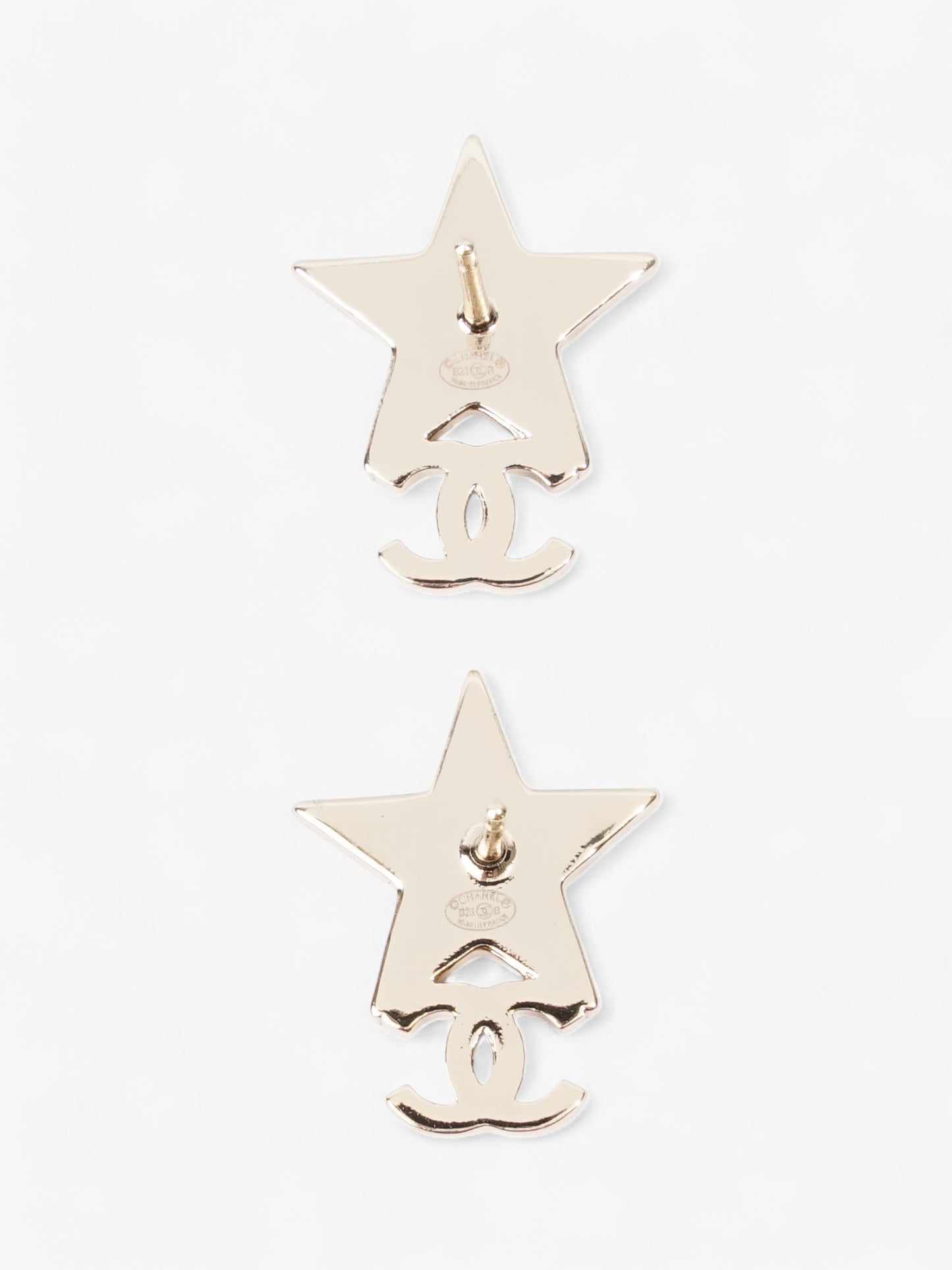 Chanel CC Star Crystal Earrings Light Gold / White Base Metal