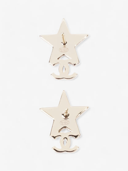 Chanel CC Star Crystal Earrings Light Gold / White Base Metal