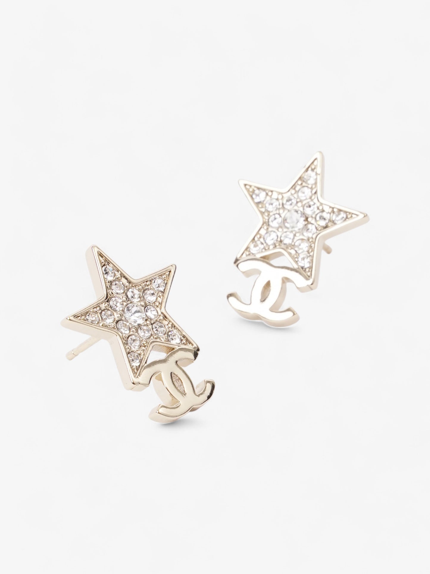Chanel CC Star Crystal Earrings Light Gold / White Base Metal